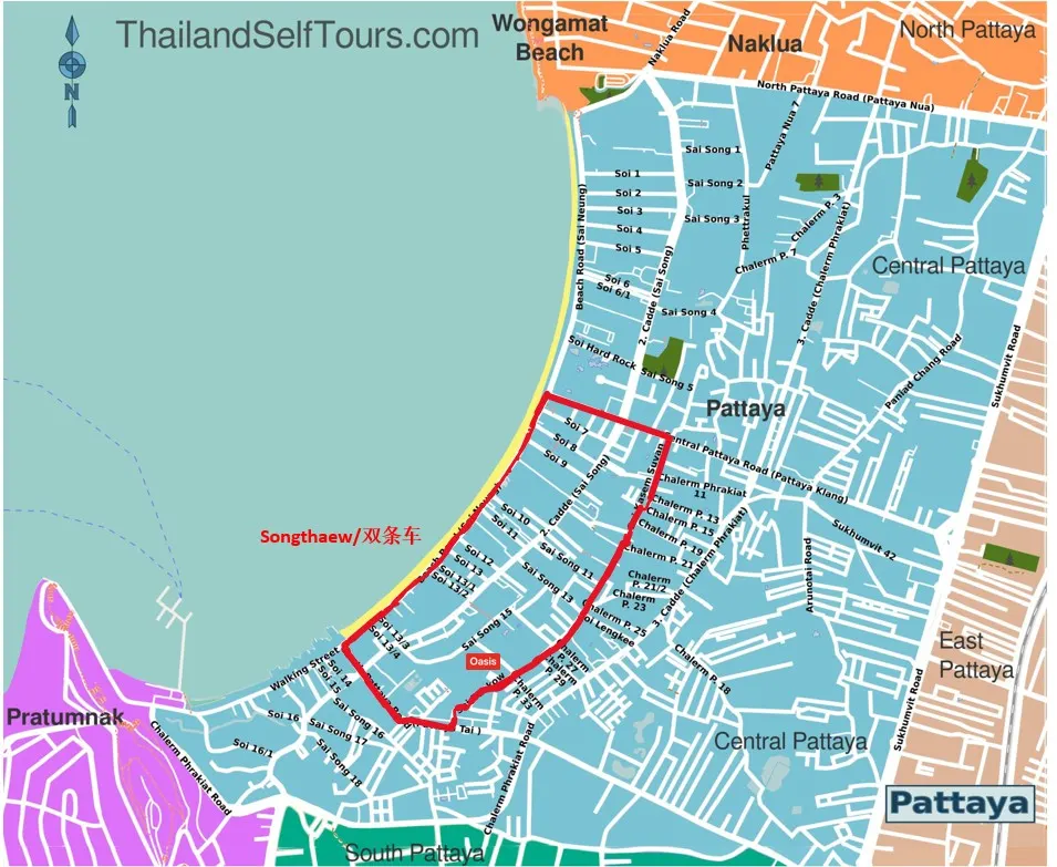Map showing the central Pattaya location